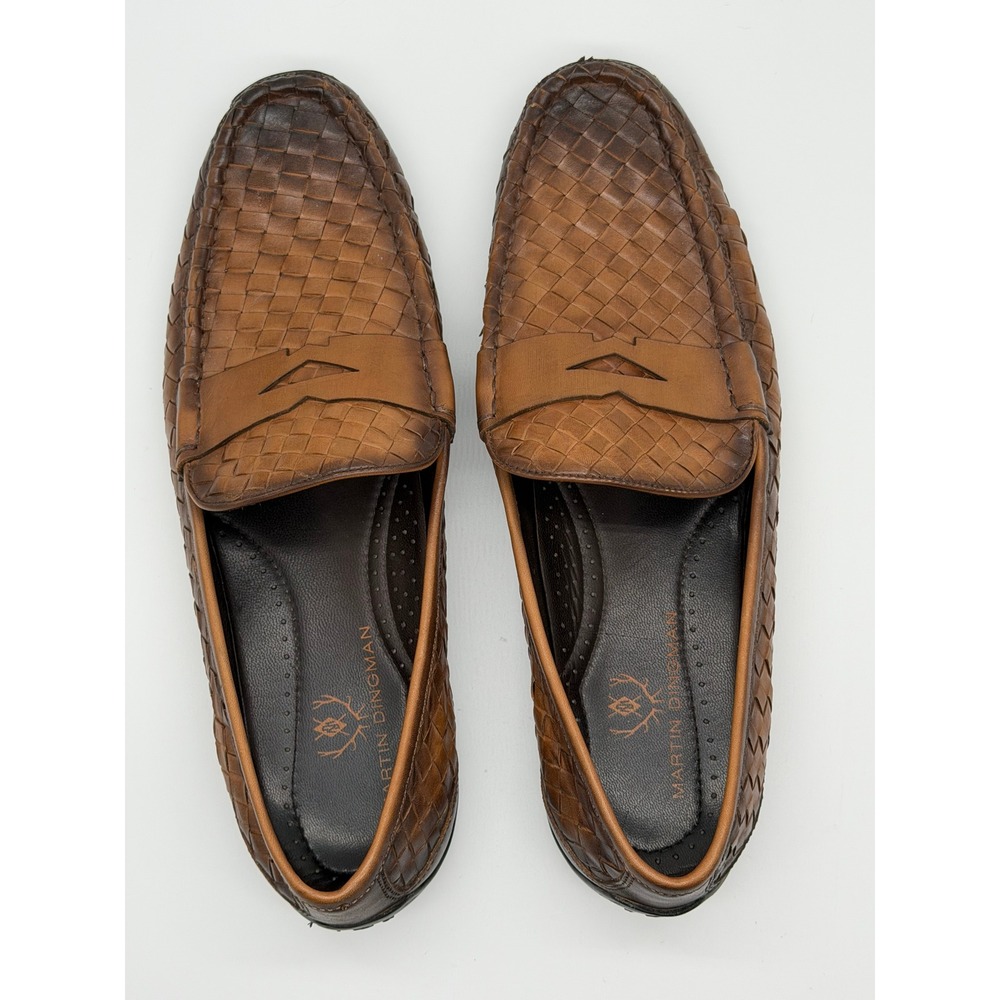 Martin Dingman Jameson Penny Loafer Mens 11.5 Brown Woven Leather Braided Driver